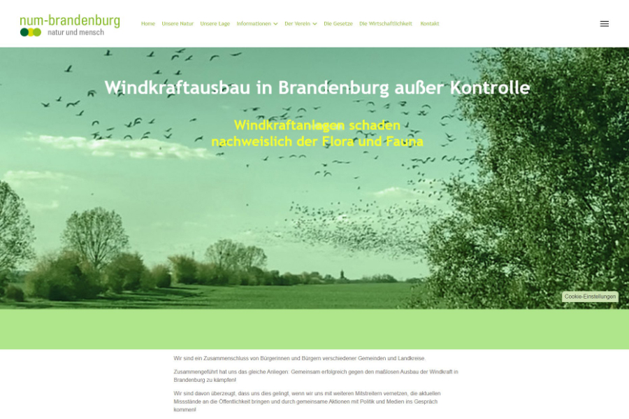 Webseite für einen verein zum Schutz der Natur in Brandenburg